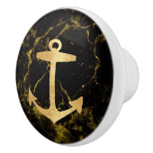 Nautisch kuststrand zwart marmer gouden anker keramische knop (Rechts)