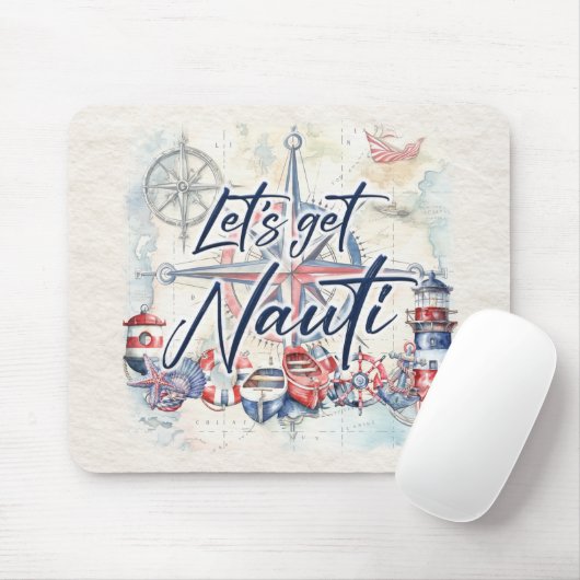 Nautisch "Let's Get Nauti" Kustboot Thema Muismat (Met muis)