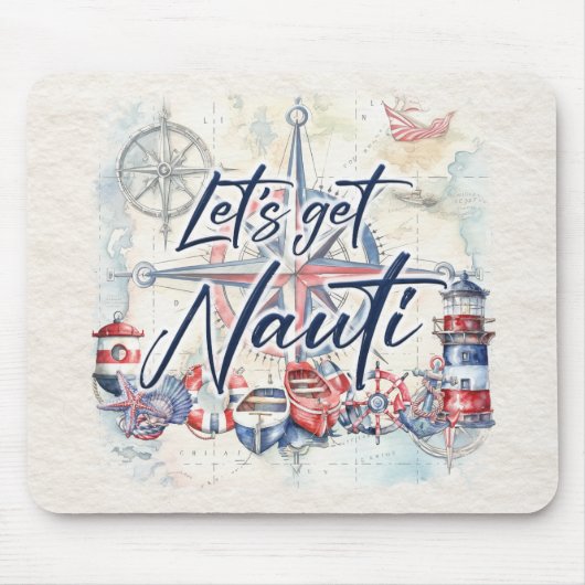 Nautisch "Let's Get Nauti" Kustboot Thema Muismat (Voorkant)