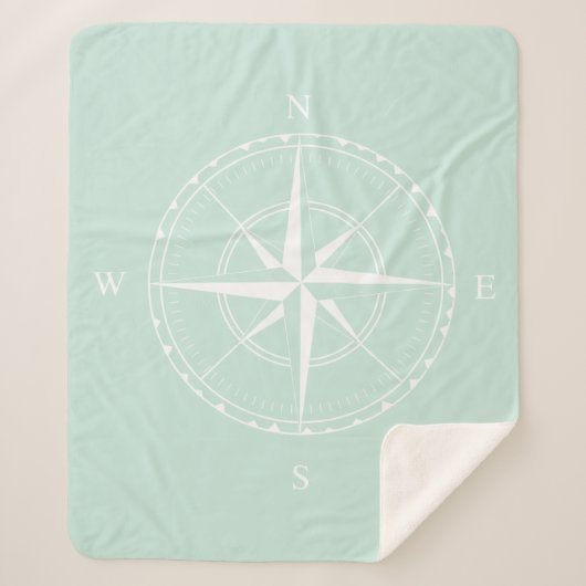 Nautisch Licht Blauw en Wit Zeilschip Kompas Sherpa Deken (Voorkant)