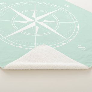 Nautisch Licht Blauw en Wit Zeilschip Kompas Sherpa Deken