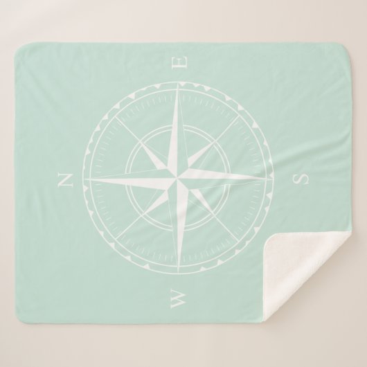 Nautisch Licht Blauw en Wit Zeilschip Kompas Sherpa Deken (Voorkant (horizontaal))
