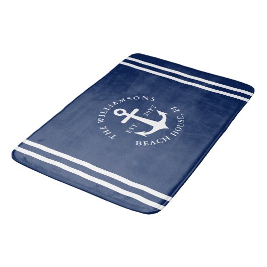 Nautisch licht Marine blauw wit anker monogram Badmat (Gekanteld)