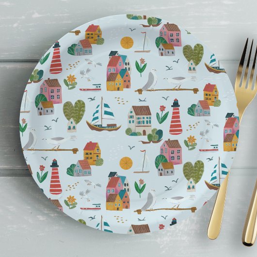 Nautisch lichtblauw patroonjongen baby shower part papieren bordje