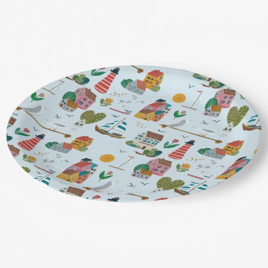 Nautisch lichtblauw patroonjongen baby shower part papieren bordje (Gekanteld)