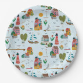 Nautisch lichtblauw patroonjongen baby shower part papieren bordje (Voorkant)