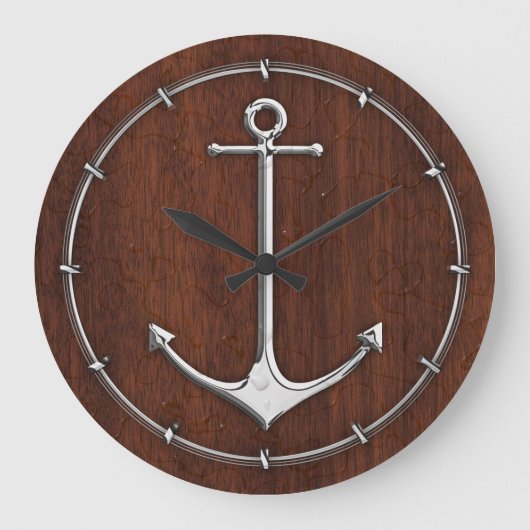 Nautisch mahogany Anchor Steel Grote Klok (Voorkant)