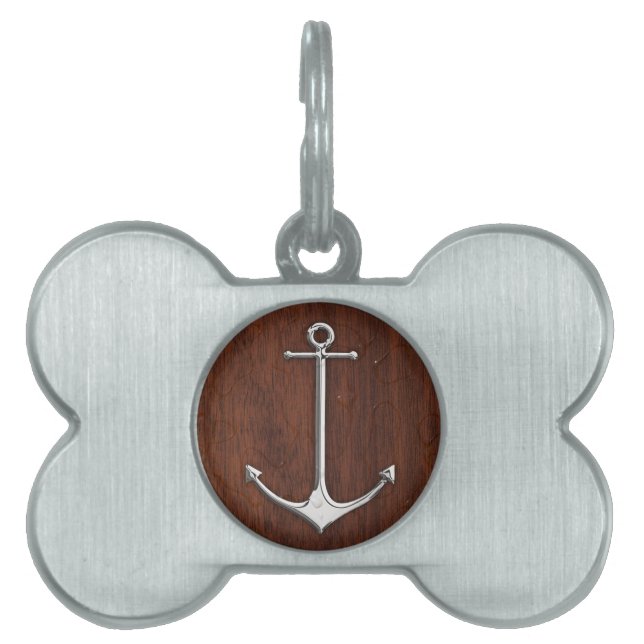 Nautisch mahogany Anchor Steel Huisdieren Naamplaatje (voorkant)