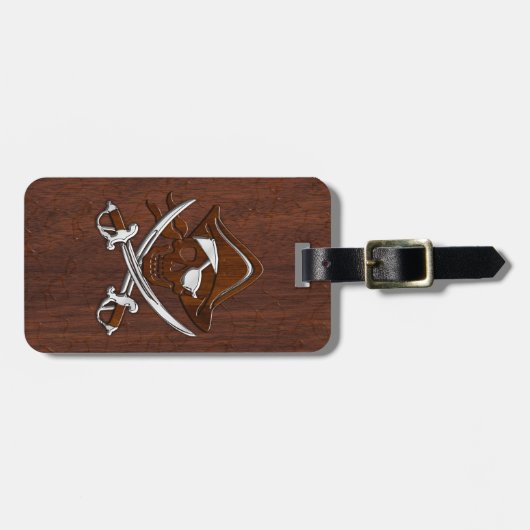 Nautisch mahogany Pirate Skull Steel Bagagelabel (Voorkant horizontaal)