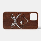Nautisch mahogany Pirate Skull Steel Case-Mate iPhone Case (Achterkant (horizontaal))
