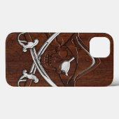 Nautisch mahogany Pirate Skull Steel Case-Mate iPhone Case (Achterkant (horizontaal))