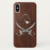 Nautisch mahogany Pirate Skull Steel Case-Mate iPhone Case (Achterkant)