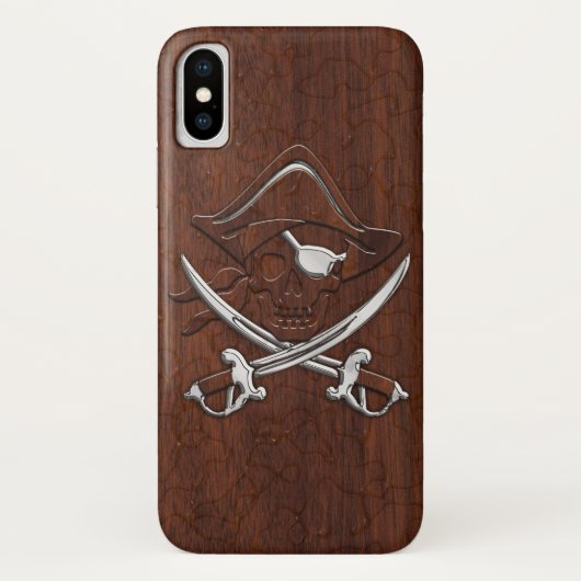 Nautisch mahogany Pirate Skull Steel Case-Mate iPhone Case (Achterkant)