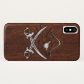 Nautisch mahogany Pirate Skull Steel Case-Mate iPhone Case (Achterkant (horizontaal))