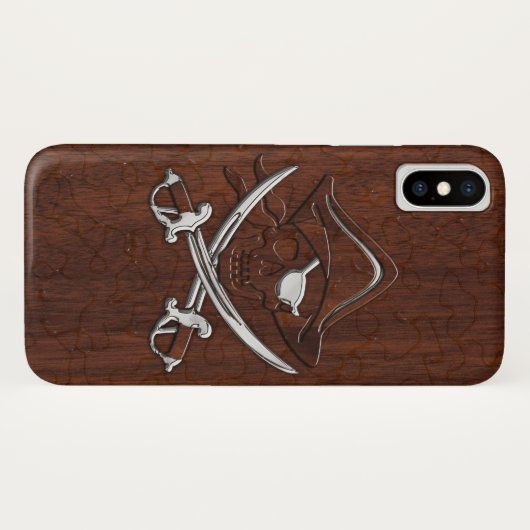 Nautisch mahogany Pirate Skull Steel Case-Mate iPhone Case (Achterkant (horizontaal))