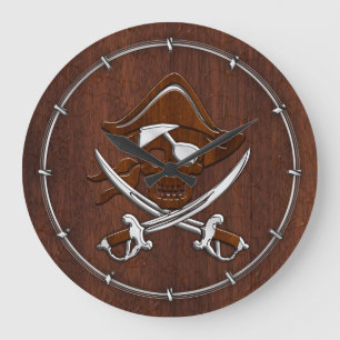 Nautisch mahogany Pirate Skull Steel Grote Klok