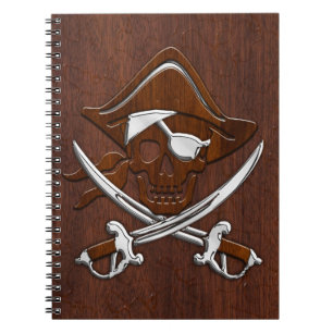 Nautisch mahogany Pirate Skull Steel Notitieboek