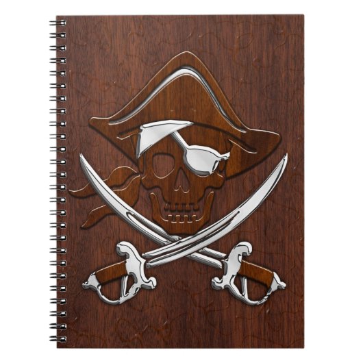 Nautisch mahogany Pirate Skull Steel Notitieboek (Voorkant)