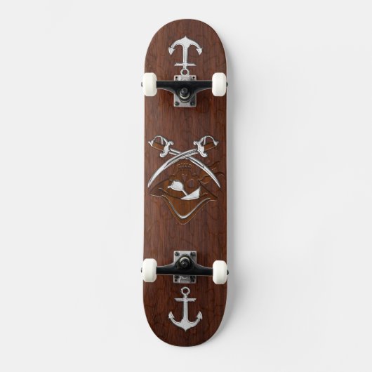 Nautisch mahogany Pirate Skull Steel Persoonlijk Skateboard (Voorkant)
