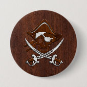 Nautisch mahogany Pirate Skull Steel Ronde Button 7,6 Cm (Voorkant)