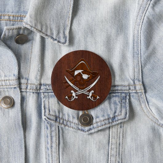 Nautisch mahogany Pirate Skull Steel Ronde Button 7,6 Cm (In situ)