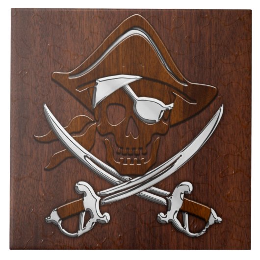 Nautisch mahogany Pirate Skull Steel Tegeltje (Voorkant)