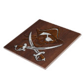 Nautisch mahogany Pirate Skull Steel Tegeltje (Zijkant)