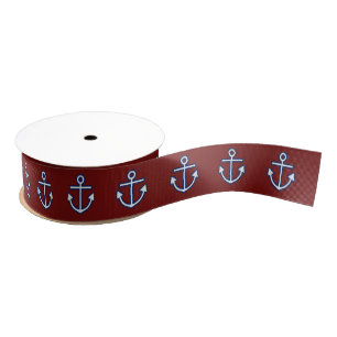 Nautisch marien anker blauw wit patroon grosgrain lint