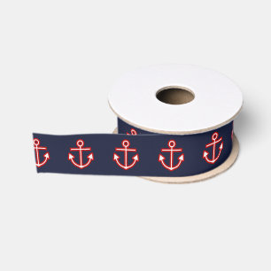 Nautisch marien anker blauw wit patroon grosgrain lint