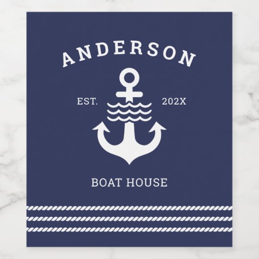 Nautisch Marienanker Oceaan Meerhuis Wijn Etiket (Enkel label)