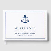 Nautisch marineblauw anker monogram bruidsdouche gastenboek (Voorkant)