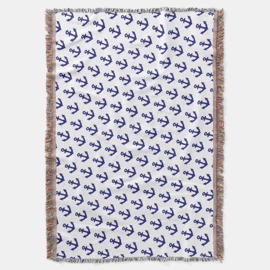 Nautisch  marineblauw ankerpatroon deken (Voorkant Verticaal)