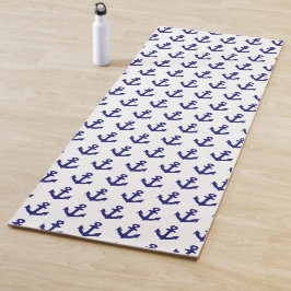 Nautisch  marineblauw ankerpatroon yogamat