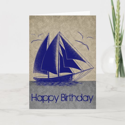 Nautisch marineblauw Happy Birthday Kaart (Voorkant)