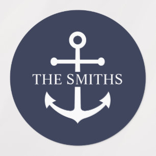 Nautisch marineblauwe anker gepersonaliseerde fami labels