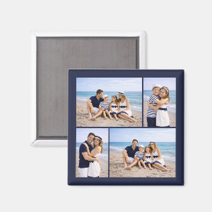 Nautisch marineblauwe gepersonaliseerde familiefot magneet