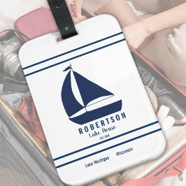 Nautisch meerhuis familienaam zeilboot bagagelabel