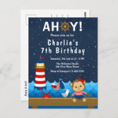 Nautisch Meisje Aap Rood en Marine Verjaardagsfees Briefkaart (Voorkant / Achterkant)