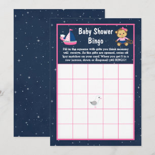 Nautisch Meisje Aap Roze en Marine Baby Bingo Kaart