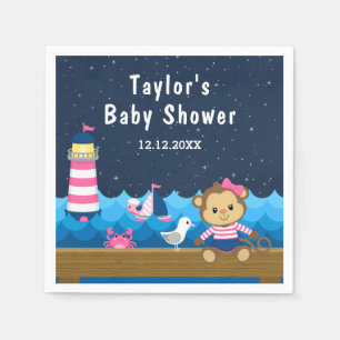 Nautisch Meisje Aap Roze en Marine Blauw Baby Show Servet