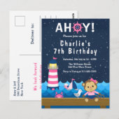 Nautisch Meisje Aap Roze en Marine Verjaardagsfees Briefkaart (Voorkant / Achterkant)