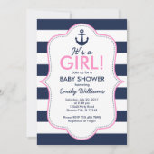 Nautisch Meisje Baby shower uitnodiging (Voorkant)