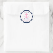 Nautisch MEISJE Roze Navy Blauw Baby shower Favor Ronde Sticker (Tas)