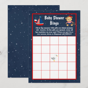 Nautisch Meisjes Aap Rood en Marine Baby Bingo Kaart