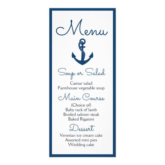 Nautisch Menu Marine Blauw Anker Trouwoceaan (Voorkant)