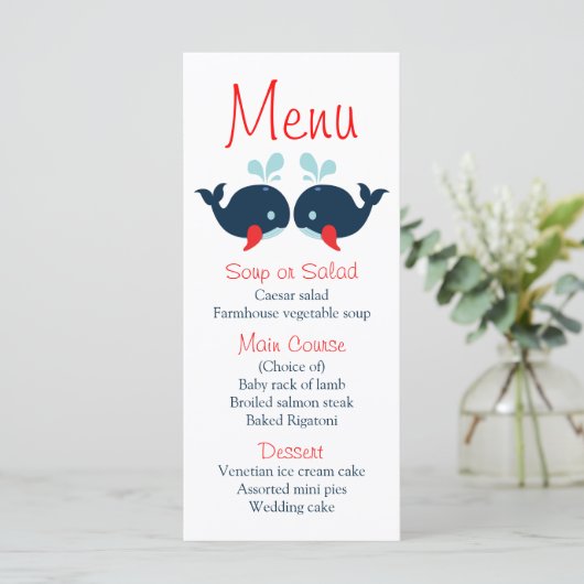 Nautisch menu Marine Blauwe Rode Walvissen Strandb (Staand voorkant)