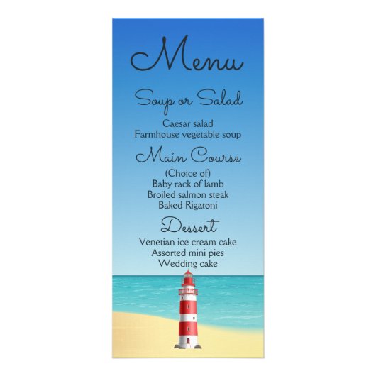 Nautisch Menu Strand Trouwen Vuurtoren Oceaan (Voorkant)