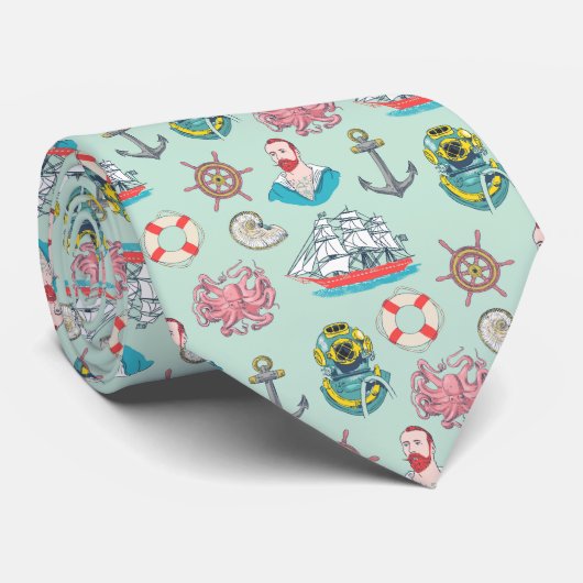  Nautisch met Octopus Stropdas (Opgerold)