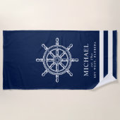 Nautisch met schroefdraad bekleed schip strandlaken (Voorkant)