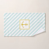 Nautisch Mint Blue Stripe Faux Gold Glitter Anchor Handdoek (Handdoek)